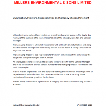 Organisation, Structure, Responsibilities and Company Mission Statement
